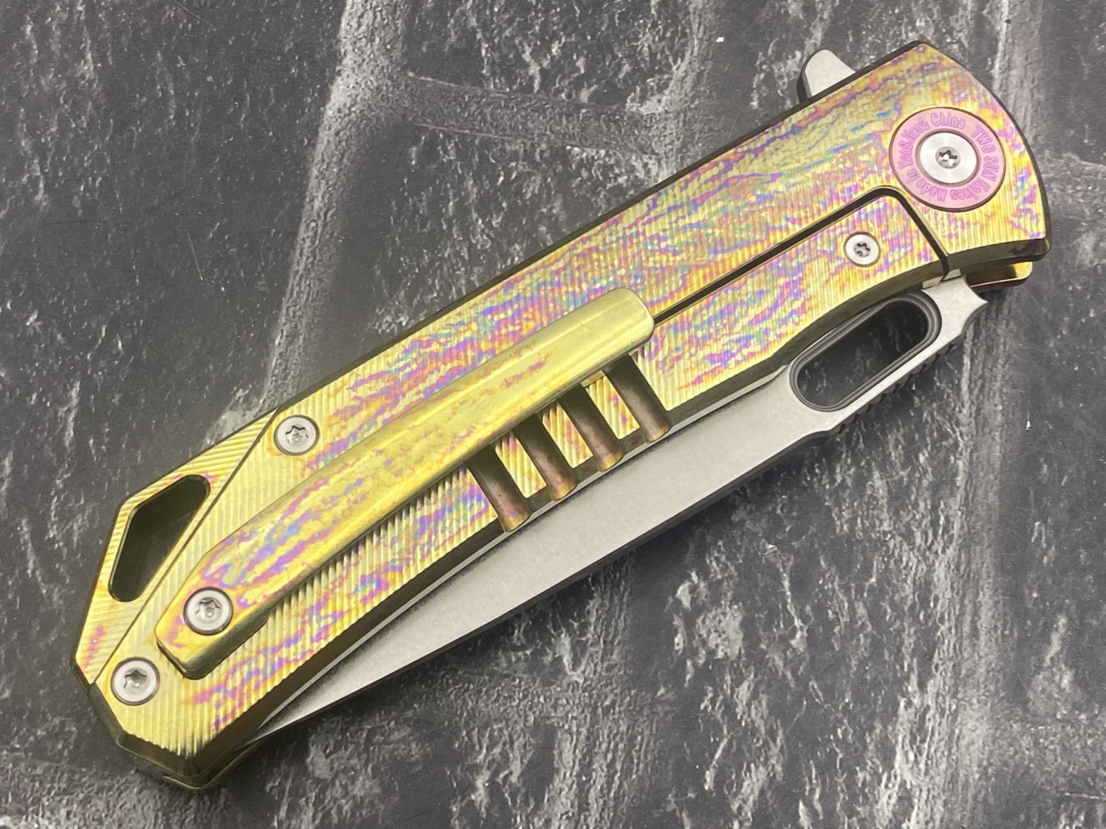 TwoSun TS502-M390-Color Folding Knife M390 Blade Titanium/CF Handle Pocket Knife