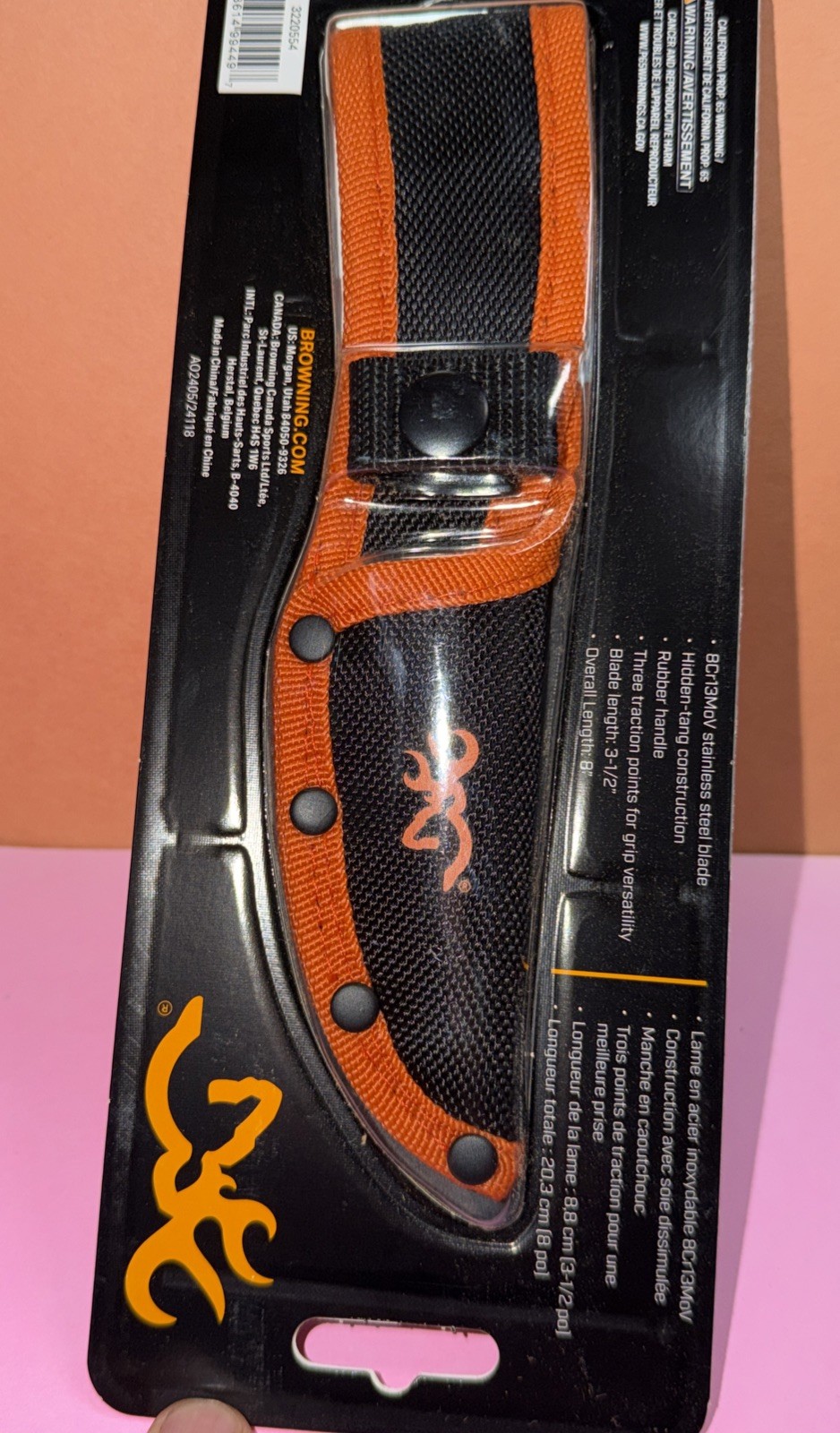 Browning Sharp Ridge Skinner Fixed Knife Steel Blade Org Rubber Handle – 3220554
