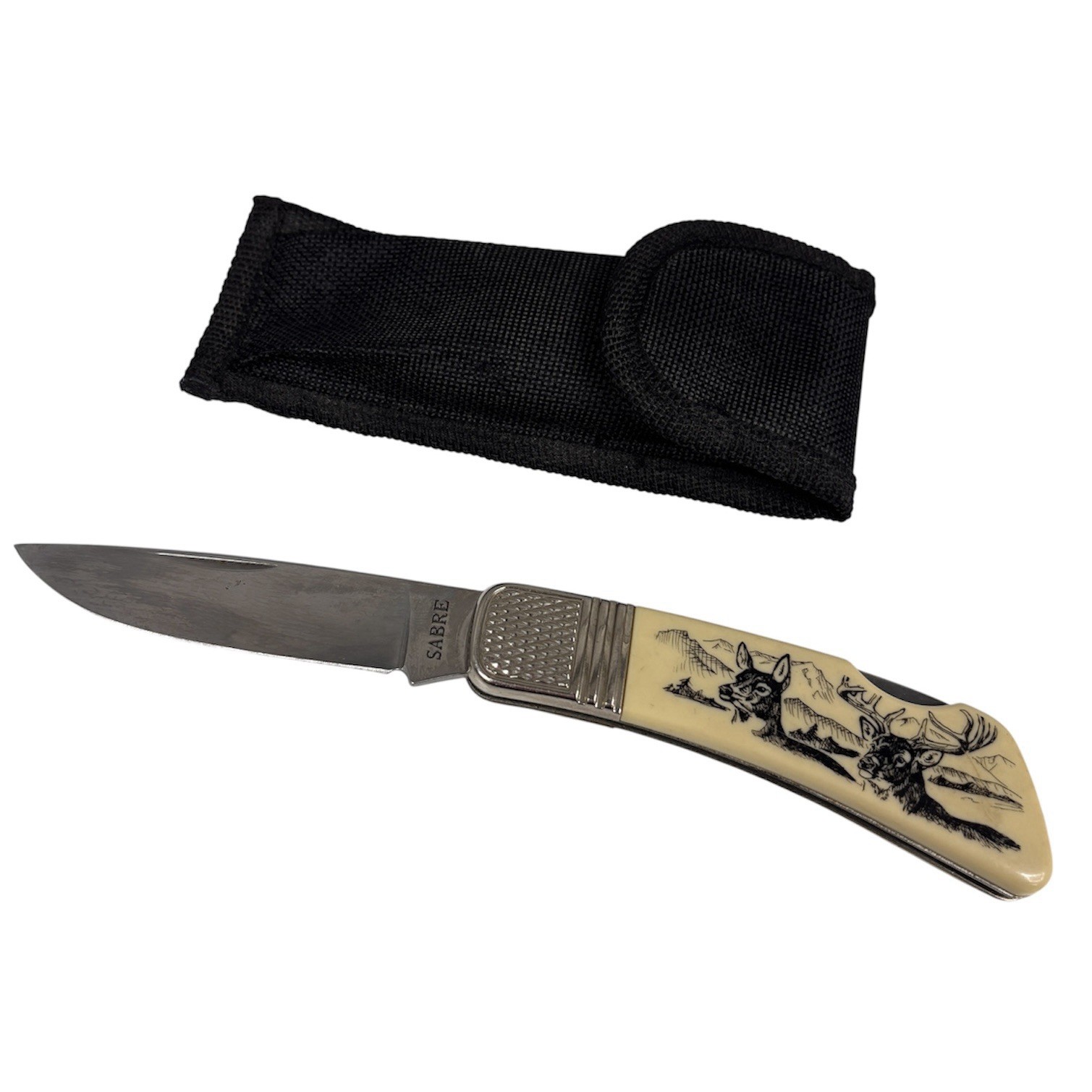 Vintage Sabre Lock Back Deer Illustration Pocket Knife
