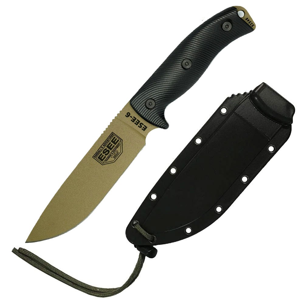 ESEE 6PDE-001 ESEE 6 3D, Dark Earth Blade, Black G-10 3D Handle, Black Sheath