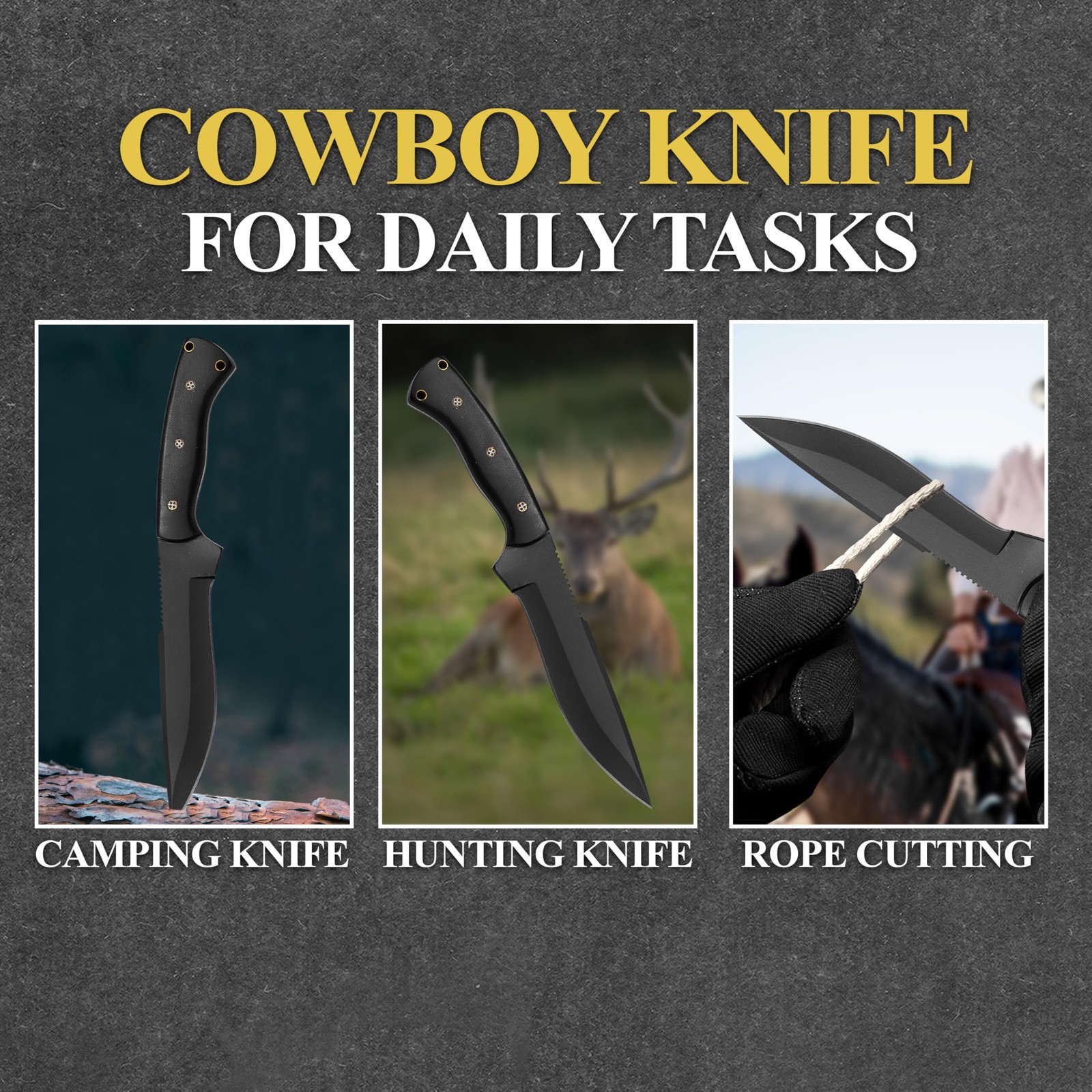 HMC Horizontal Carry Knife, Handmade High Carbon Steel Full Tang Black
