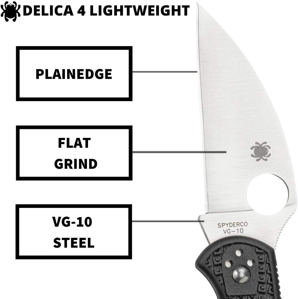 Spyderco Delica 4 Wharncliffe Folding Knife with Full-Flat Ground Steel Blade