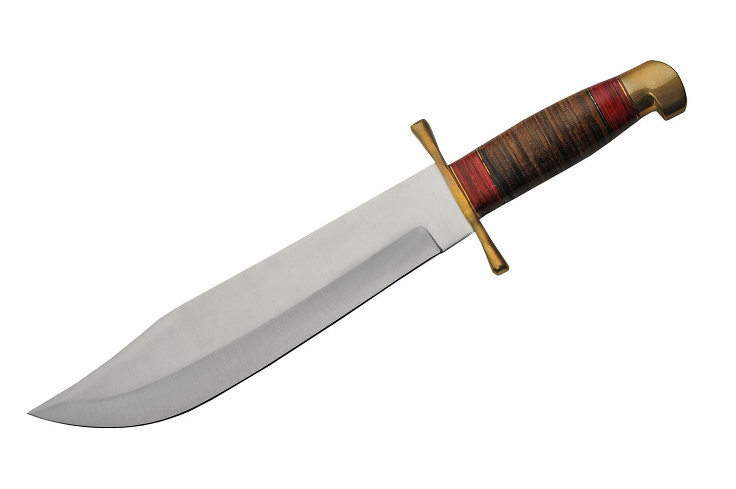 Bowie Knife | 17″ Overall Leather Handle Stainless Blade Brass Guard + Sheath