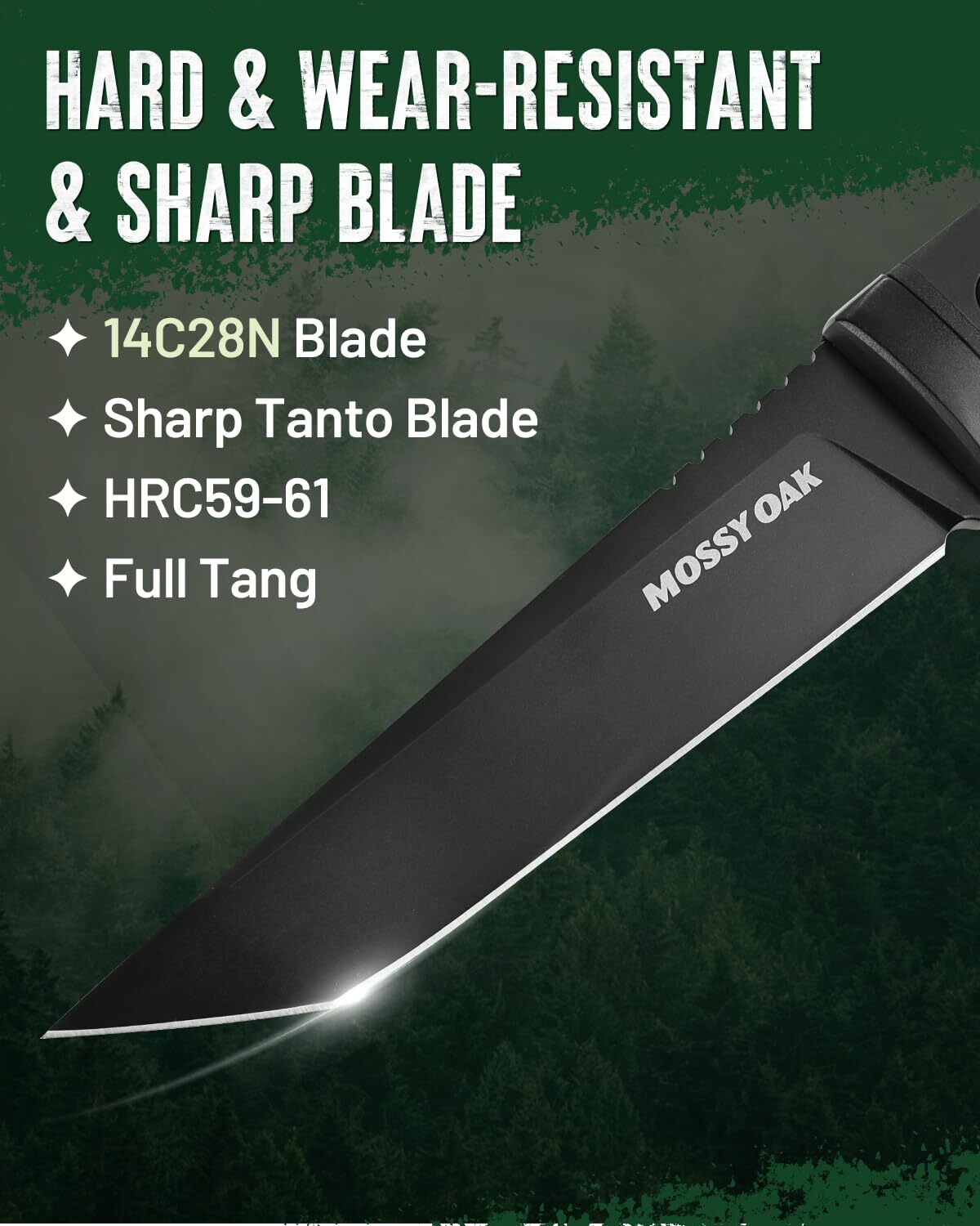 10 inch Tactical Fixed Blade Knife with Sheath Full Tang Tanto Hunting Knife NEW
