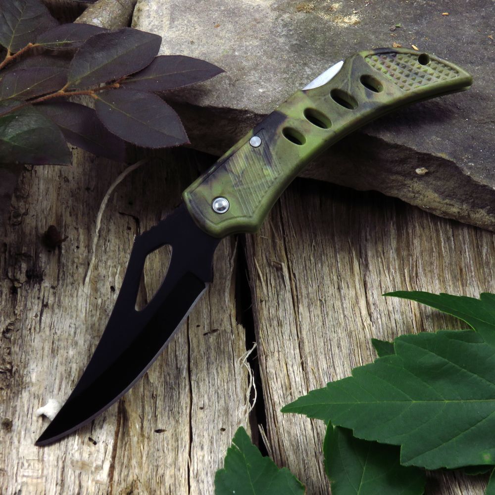 FOLDING POCKET KNIFE 4″ Forest Camo Black Blade Tactical EDC Army Green 210875