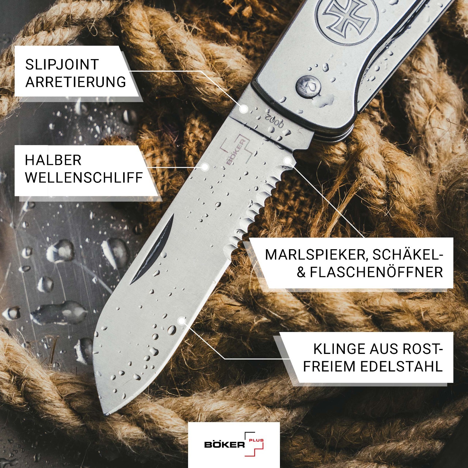 Boker Plus Seenotretter 01 Pocket Knife 3.35″ Blade 4116 Steel Handle ✔️ 01BO547