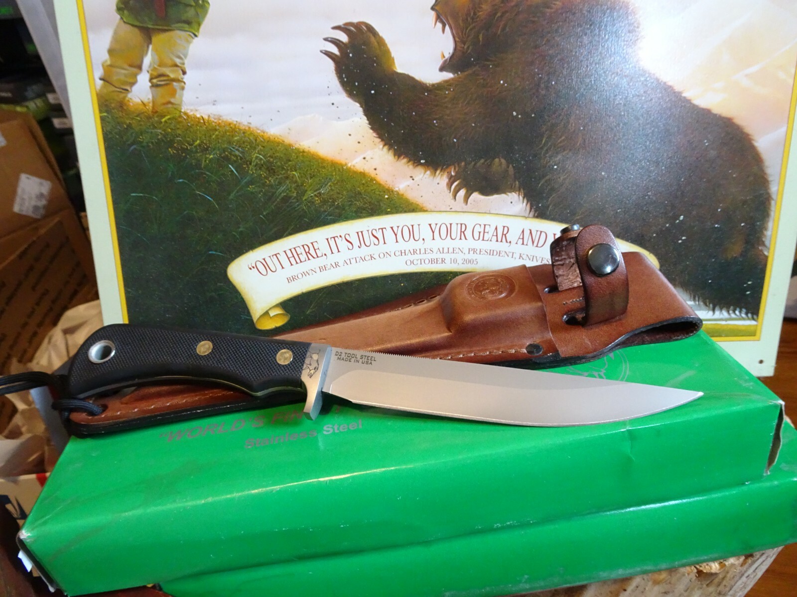 KNIVES OF ALASKA 11 1/2″ MAGNUM BOAR HUNTER 824FG D2 TOOL ST. SURE GRIP HANDLE