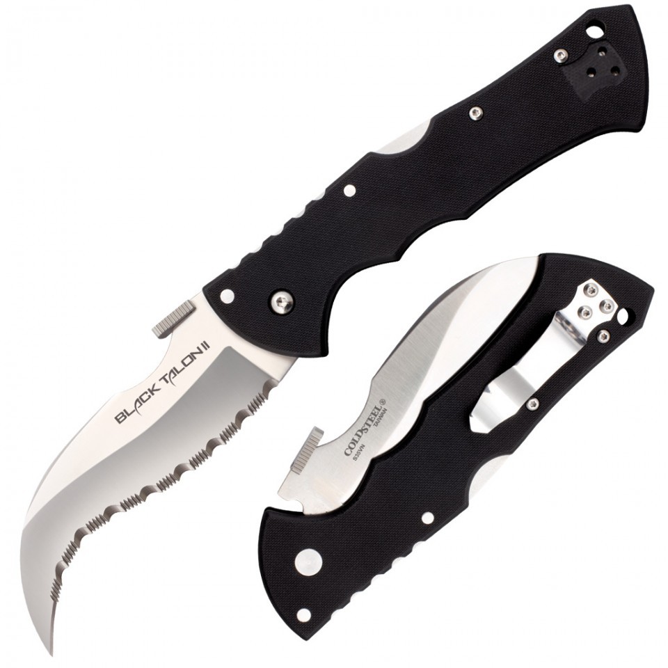 Cold Steel Black Talon 4″ Serrated American S35VN Steel Long G-10 Handle 22BS
