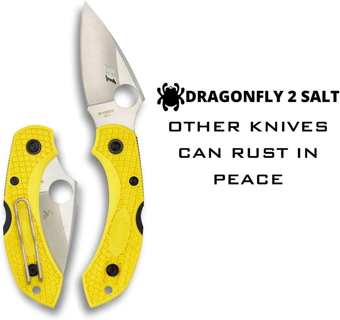 Spyderco Dragonfly 2 Lightweight Salt Folding Knife with 2.25″ H-1 Steel Blade,