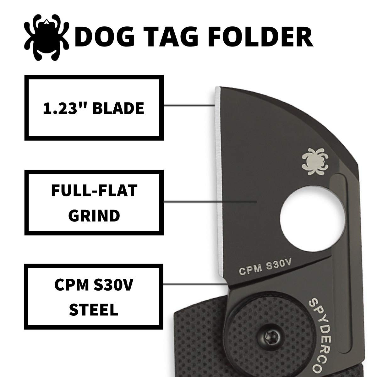 Spyderco Dog Tag Non-Locking Knife 1.23 Cpm S30V Steel Blade And Durable Black