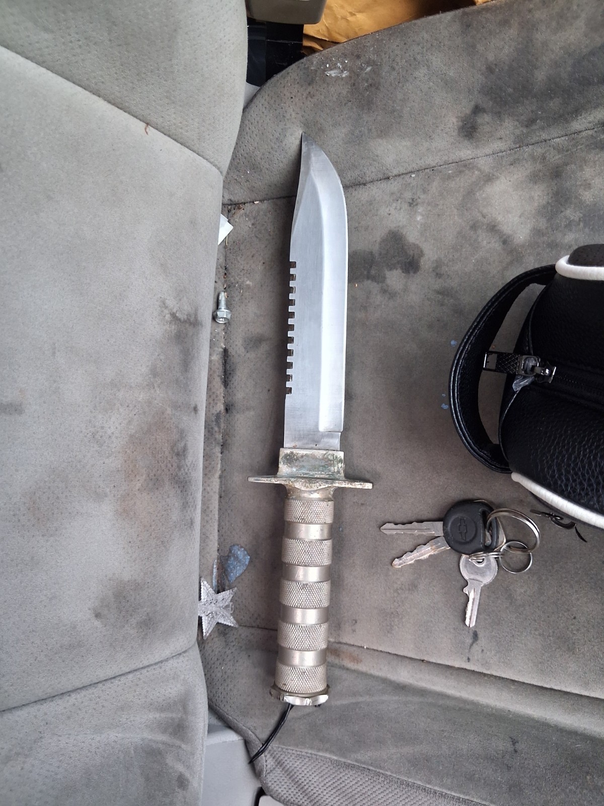 Fixed Blade Hunting Knife 12in, Stainless Steel Partial Serration, Metal Handle