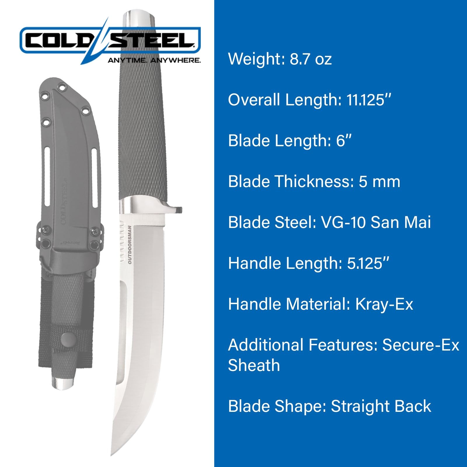 Cold Steel Outdoorsman Knife 6 Inch VG10 San Mai Steel with Secure Ex Sheath