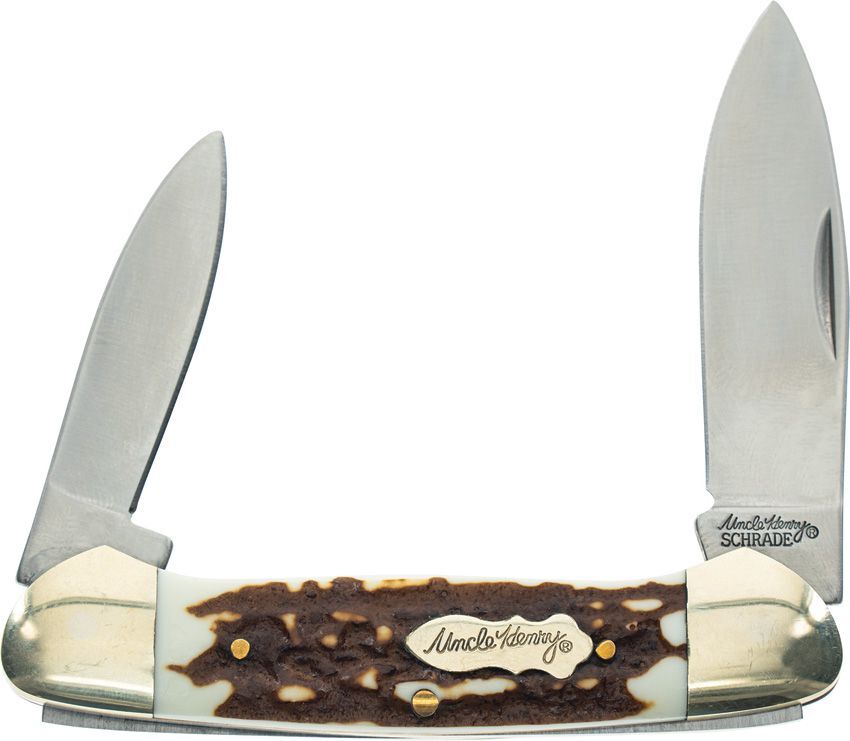 Schrade Large Canoe Pocket Knife 7Cr17MoV Steel Blades Handle Staglon 1135994