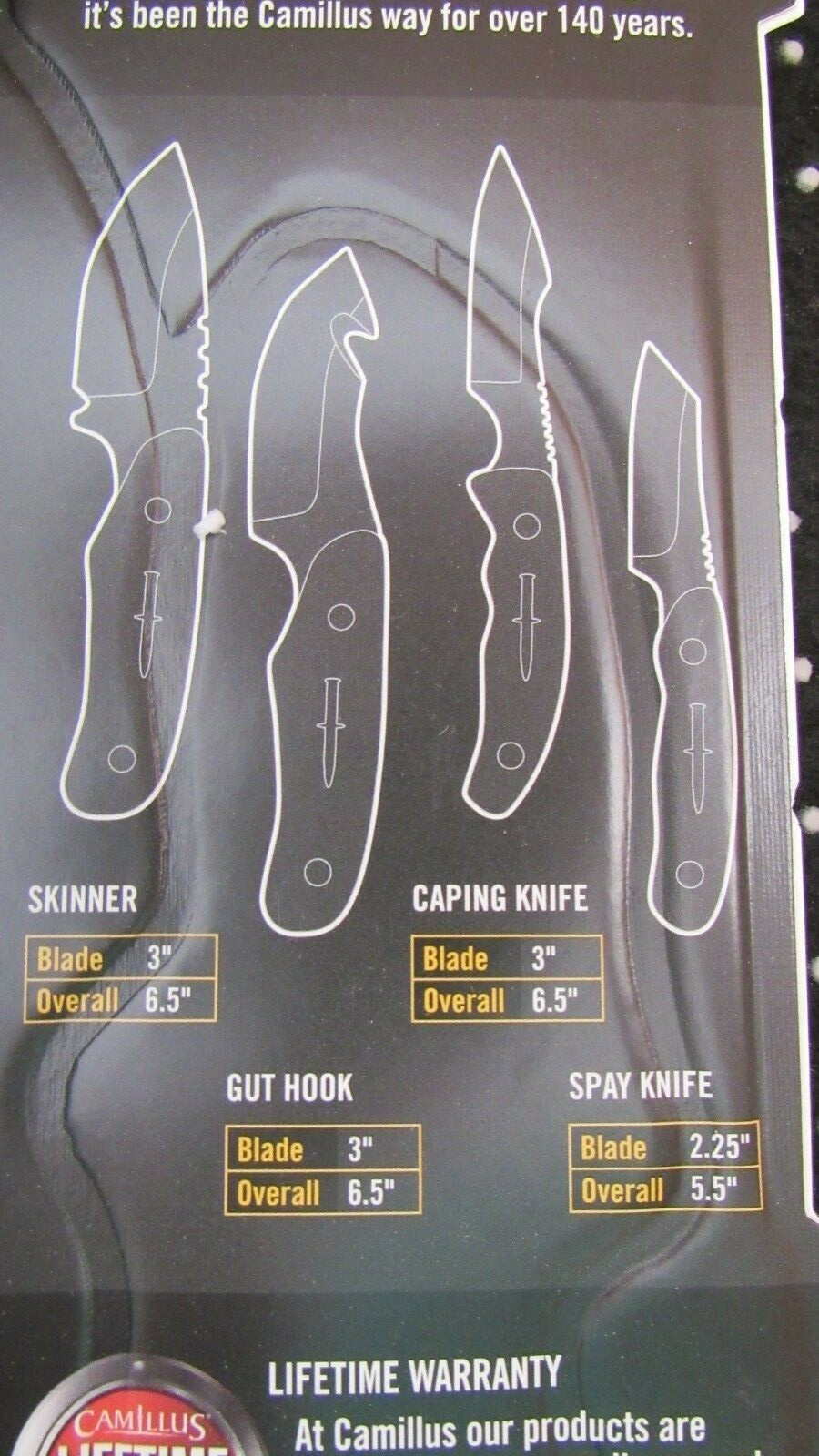 Camillus Knife GAME CLEANING SKINNER GUT HOOK CAPING SET OF 4 FIXED KNIVES 19422