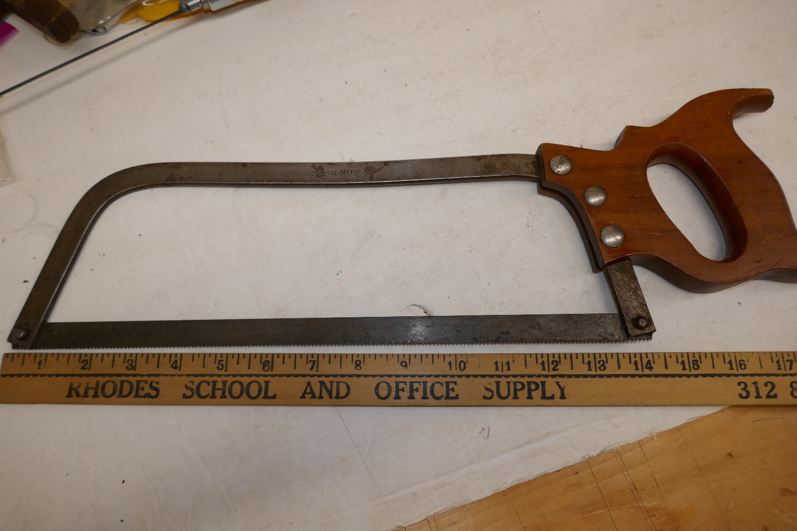 Vintage Disston 14 in Steel Bone Meat Butchers Saw Wood Handle Collectible USA