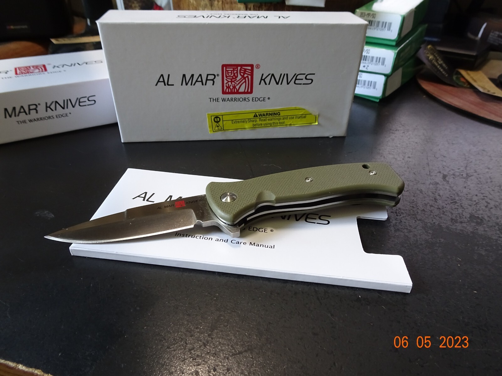 AL MAR KNIVES 4″ CLOSED AMK2209 S.E.R.E. 2020 OD GREEN 3″ SPEAR POINT BLADE SERR