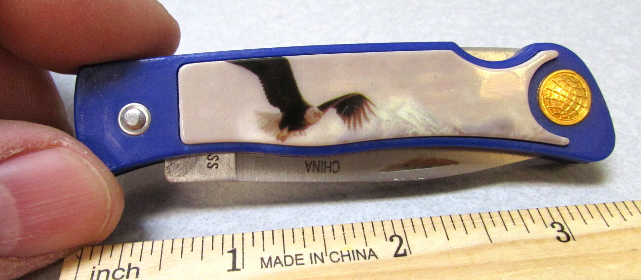 Bald Eagle Blue 2.25 inch Locking Blade Pocket Knife, stainless steel blade