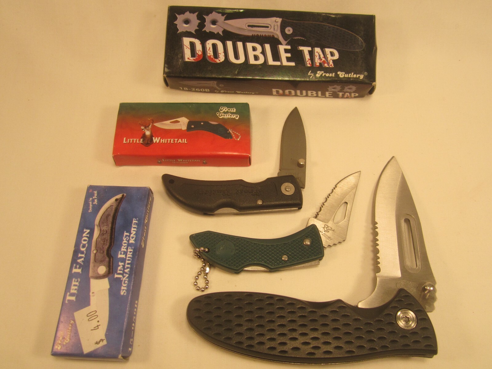 (3) POCKET KNIVES Frost Cutlery FALCON Whitetail DOUBLE TAP [Z36a]