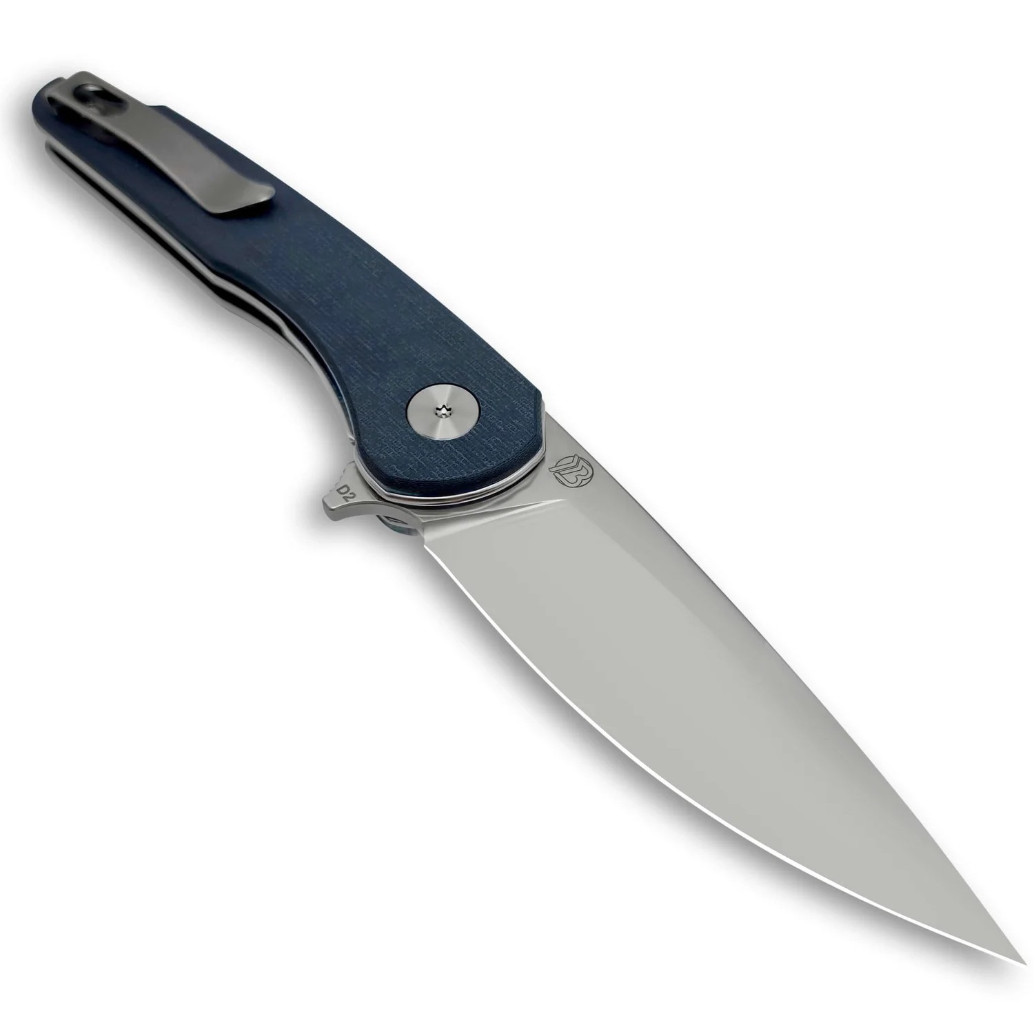 EIKONIC Dromas 3.25″ Flipper Knife, D2 Silver Blade, Steel Blue G10 – 440SSGY