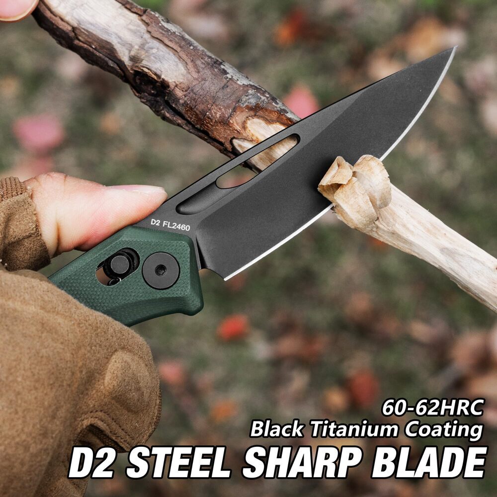 FLISSA Tactical Folding Pocket Knife G10 Handle Axis Lock 3.5inch D2 Steel Blade