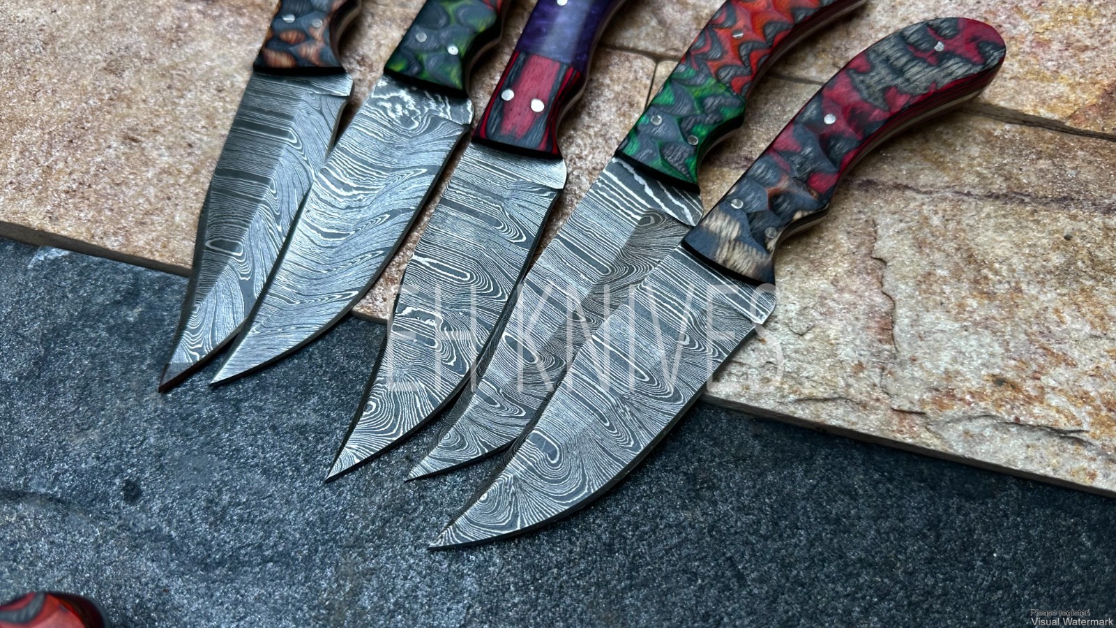 LOT OF 20 CUSTOM FORGED DAMASCUS STEEL FULL TANG HUNTING SKINNER KNIFE W/SHEATH