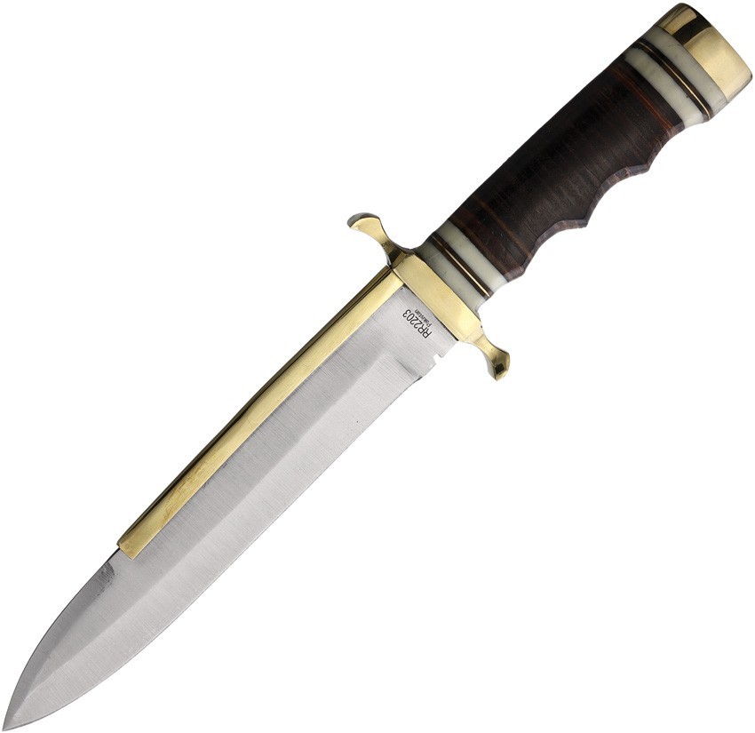 Rough Rider Bowie Stacked Leather RR2203 8.5″ Stainless Bone Fixed Blade Knife