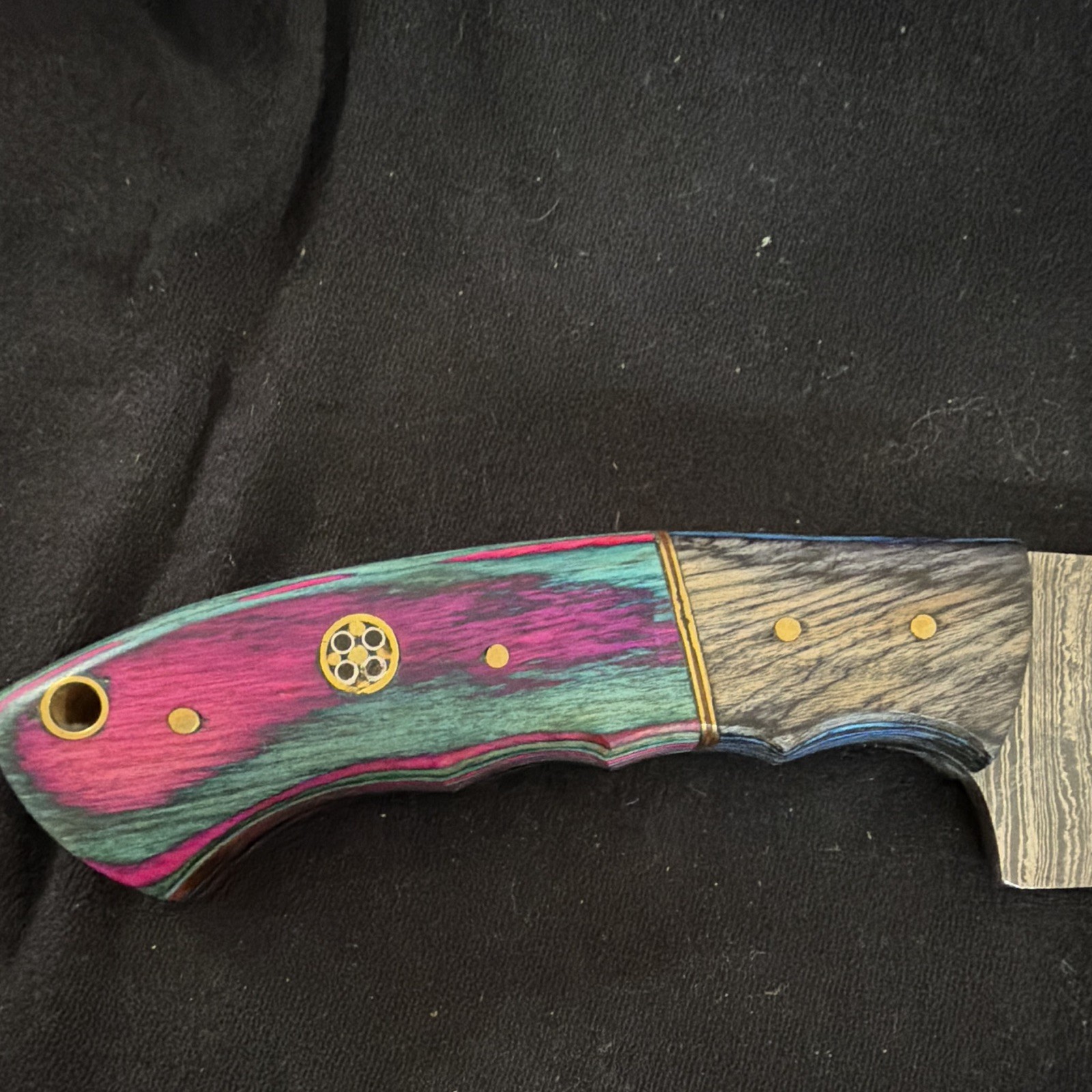 Damascus Steel Hunting Knife 3.75in Straight Edge Wood Handle w/ Sheath