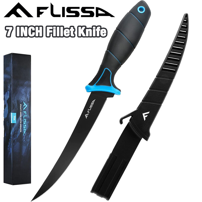 FLISSA 6-in Fillet Knife Bait Knife Fishing Knife Belt Clip Lanyard Hole Sheath