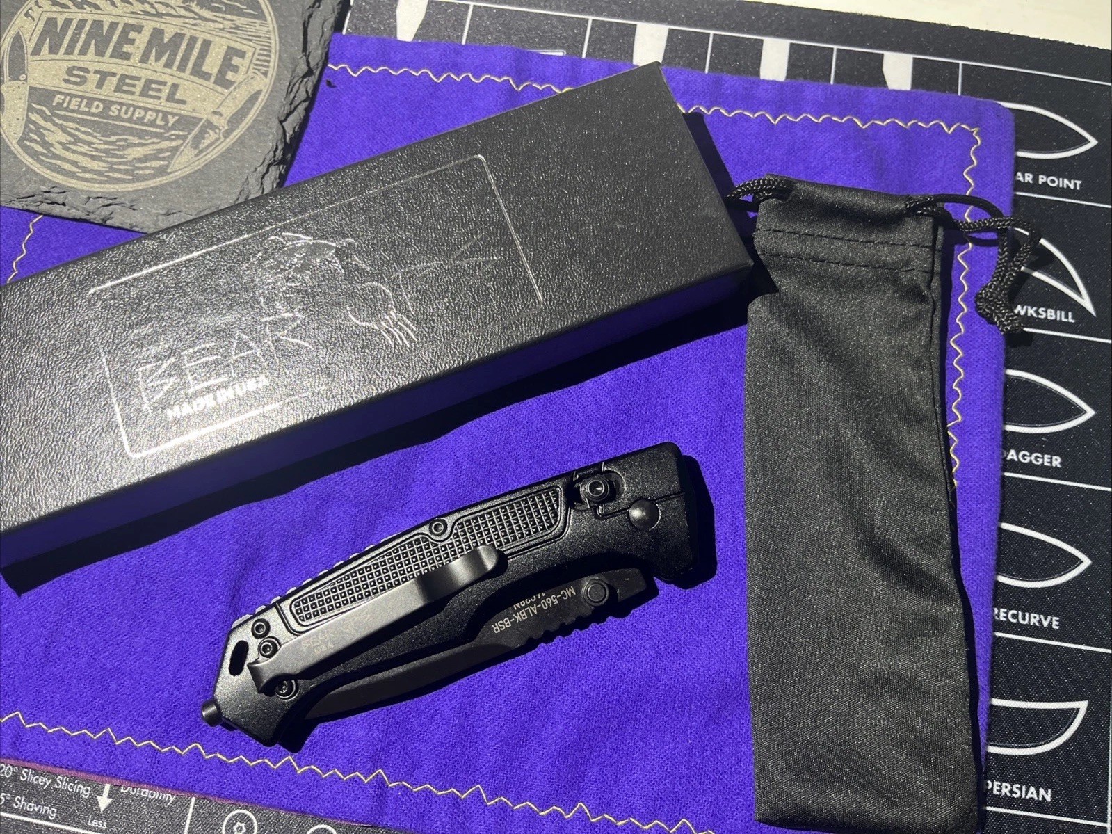 Bear OPS 560 Slide Lock Knife, 4.5in Tanto, Black Aluminum Serrated MC-560AlBK-B