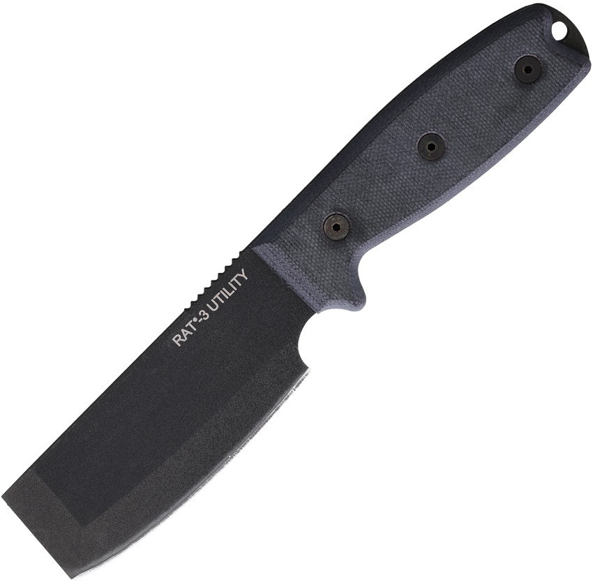 Ontario RAT 3 Utility 8662 3.5″ Carbon Black Micarta Fixed Blade