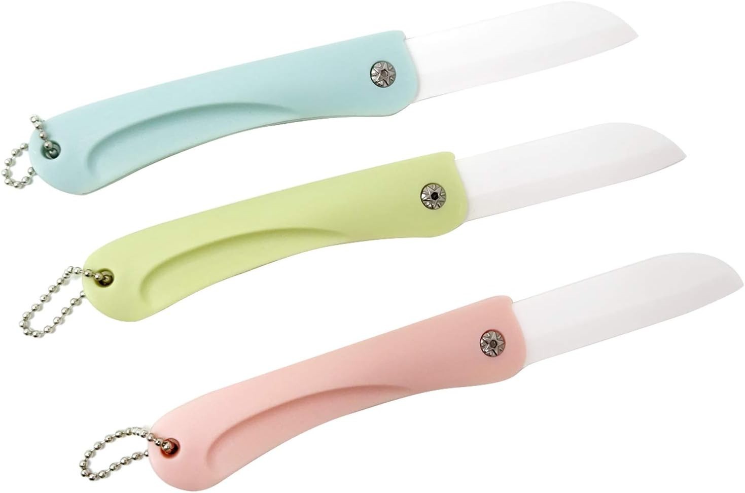 Honbay 3PCS Ceramic Folding Knife Handy Fruit Knife for Travel, Picnic, Camping,