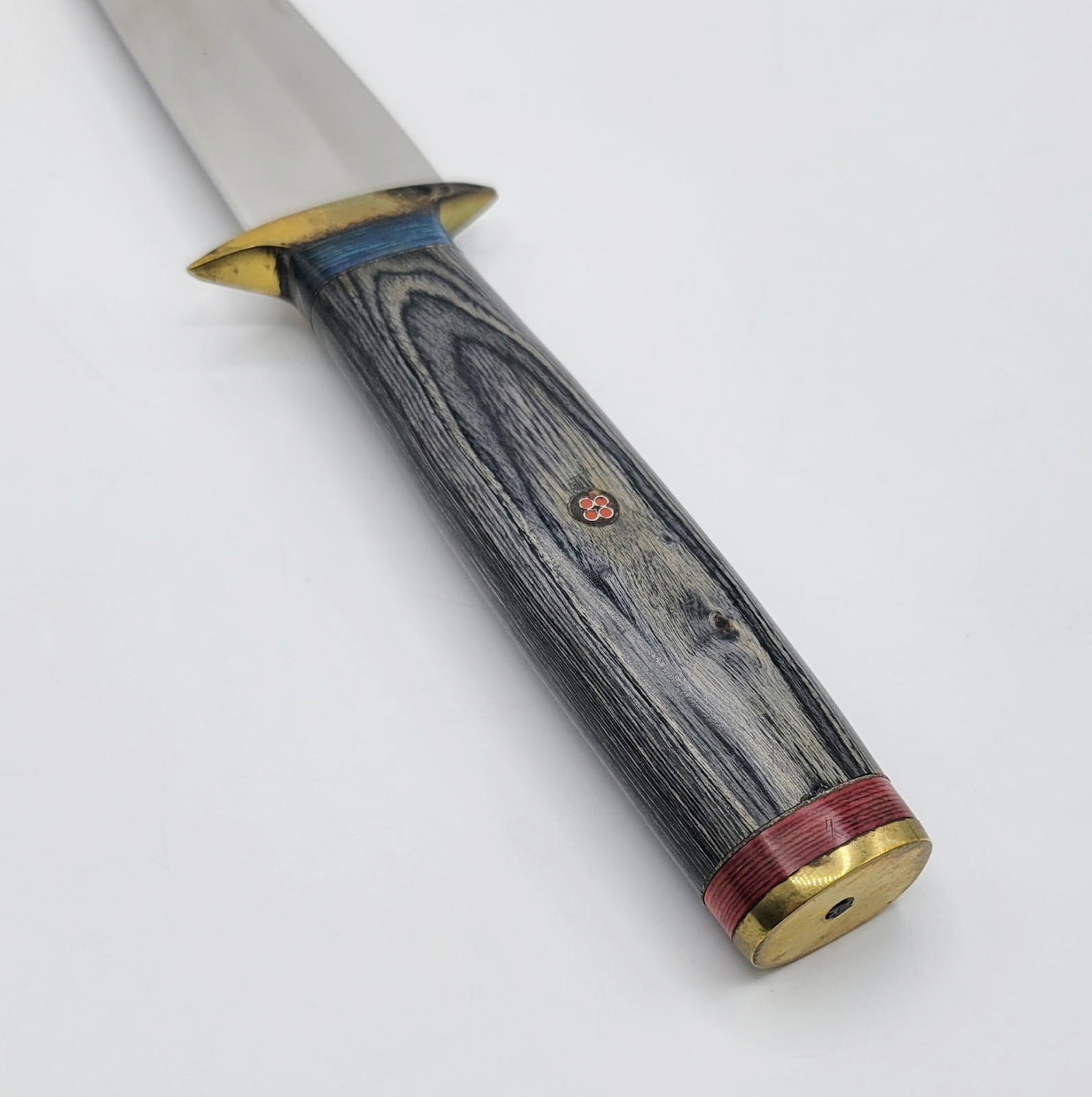 12″ Wooden Inlay Wood Hunting Knife Fixed Blade W/ Genuine Brown Leather Sheath