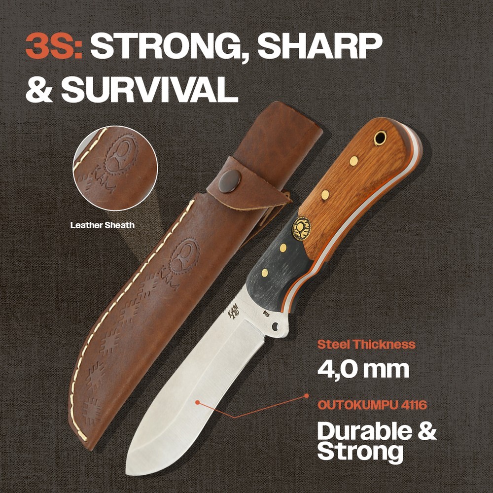 Kam Knife – A40 – 4116 Steel – Maun Wood Black and Brown Handle – Fixed Blade