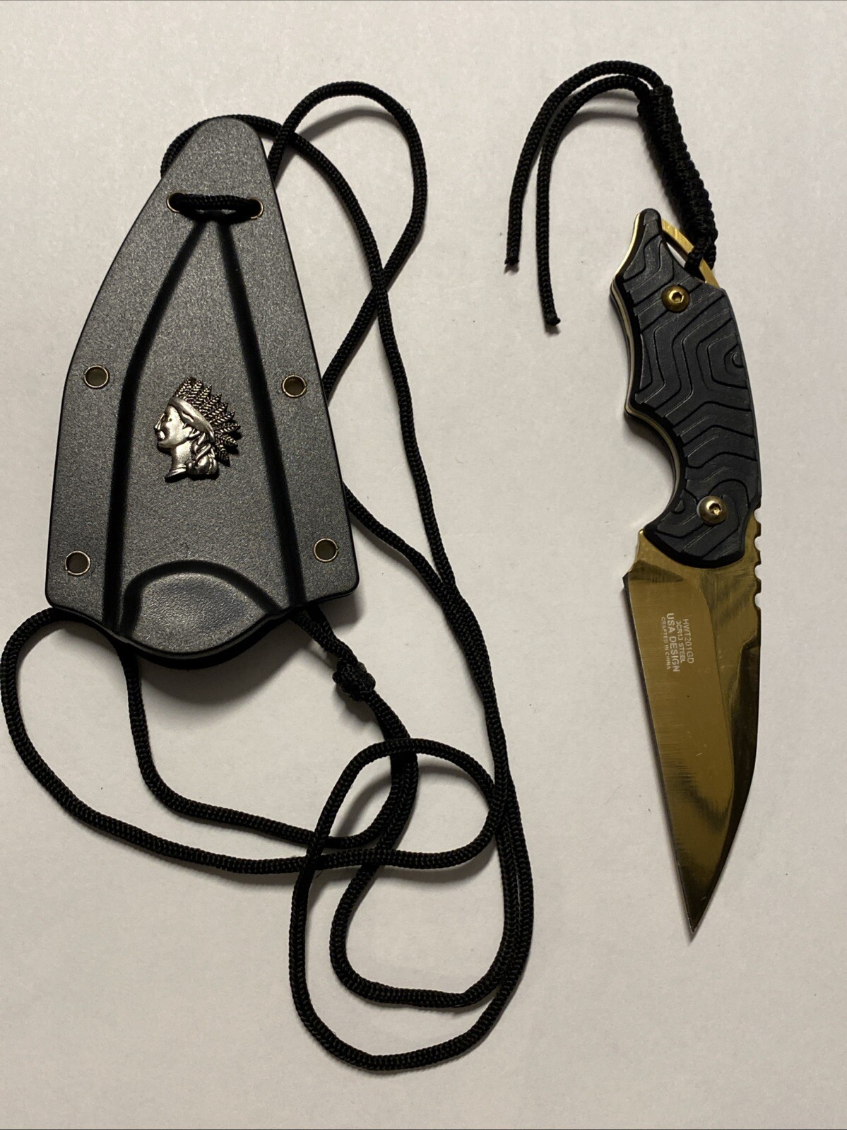 WarTech HWT201GD 3CR13 Steel Gold Color Knife With Case / Sheath