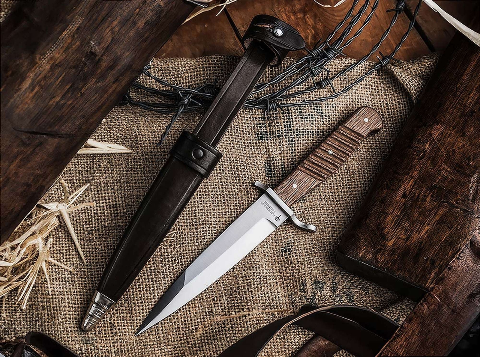 Boker Trench Knife Fixed 5.67″ C75 Blade Walnut Handle Tactical ✔️ 121918