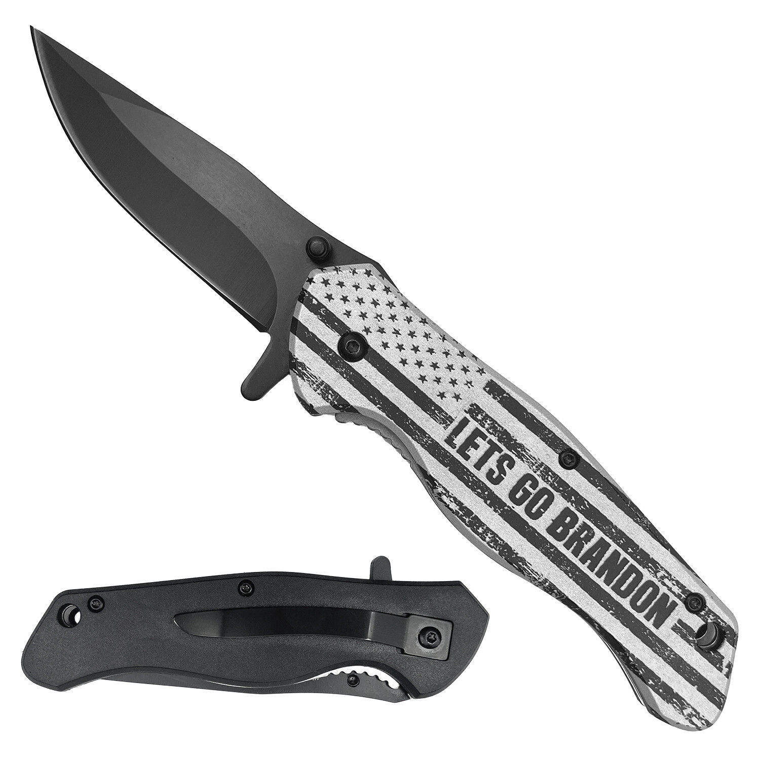 Let’s Go Brandon Stainless Steel Pocket Knife with Belt Clip for Gift Collection
