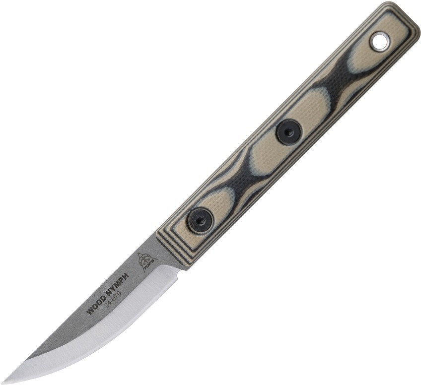 TOPS Wood Nymph Fixed Blade 2.25″ Carbon Black Tan G10 Fixed Blade Knife WDNP01