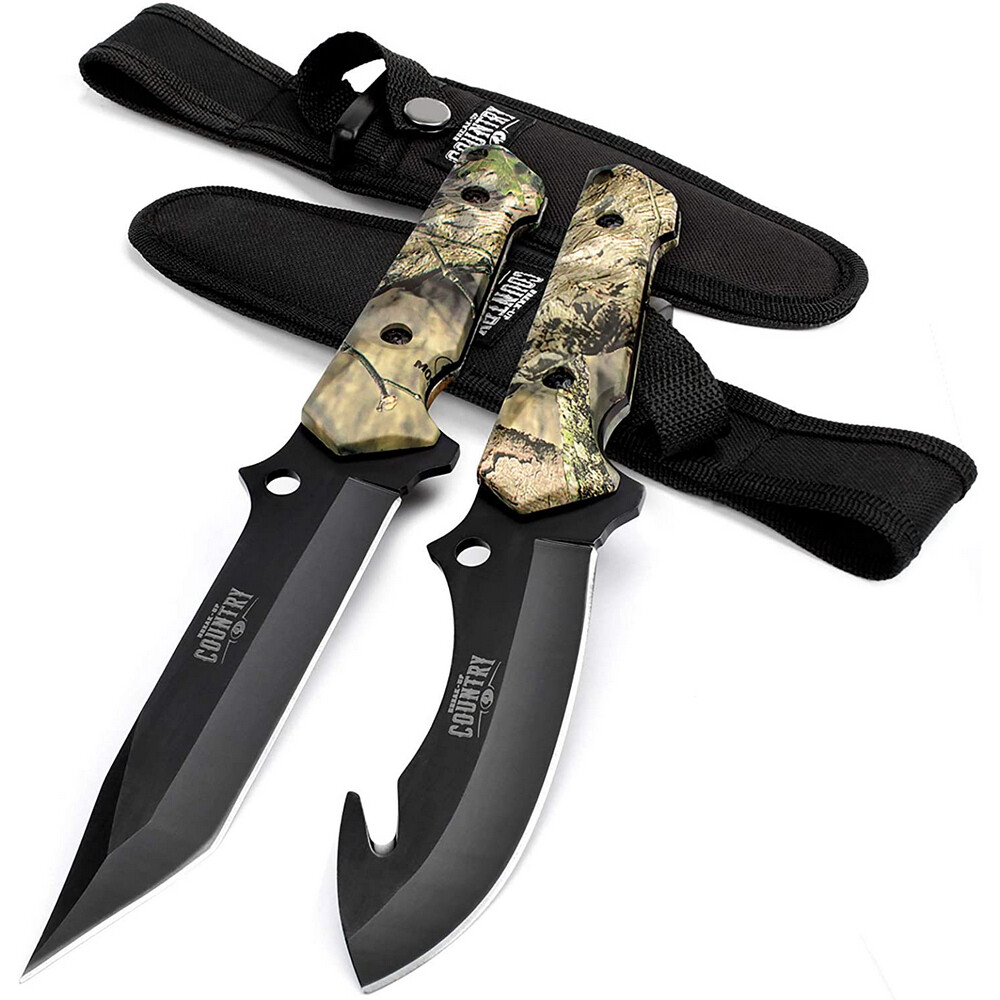 MOSSY OAK Fixed Blade Outdoor Hunting Knife Set,2 Pcs Full Tang Handle Sheath