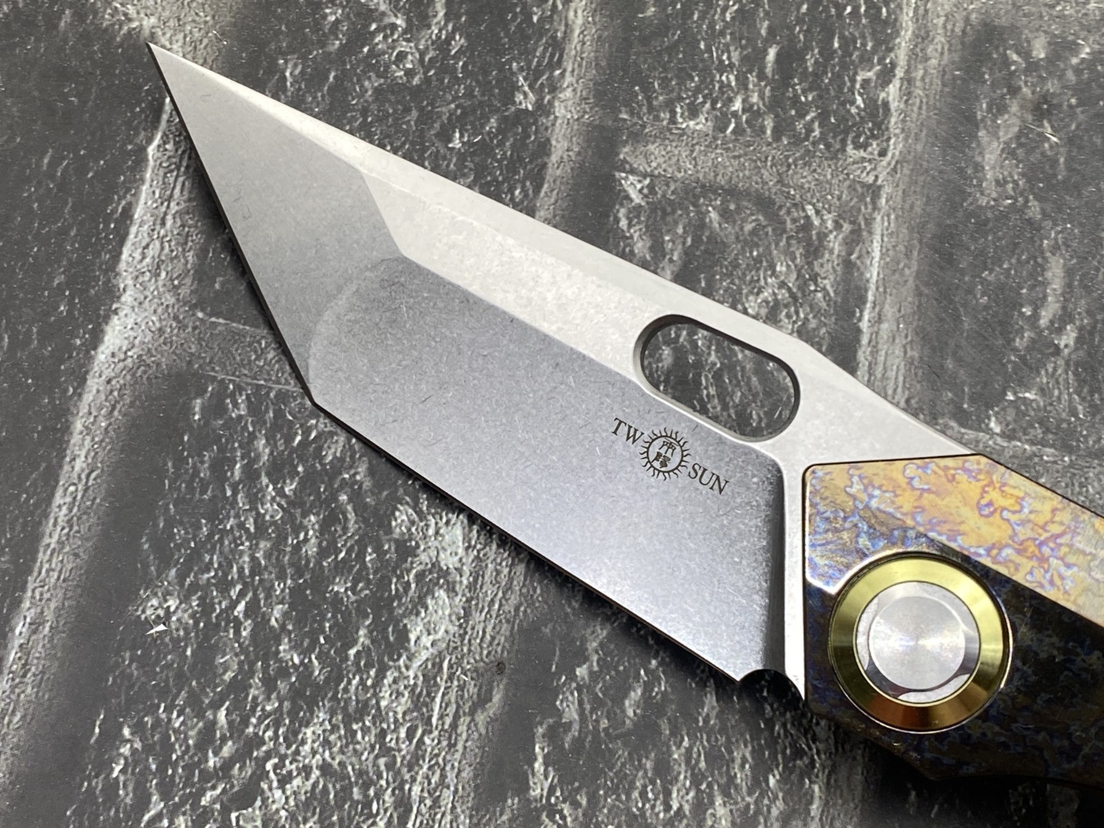 TwoSun TS300-M390-Yellow-SW Folding Knives M390 Blade Titanium Handle Knife