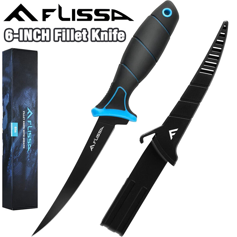FLISSA 6″ Fillet Knife Bait Knife Belt Clip Non-Slip Handle Lanyard Hole Sheath