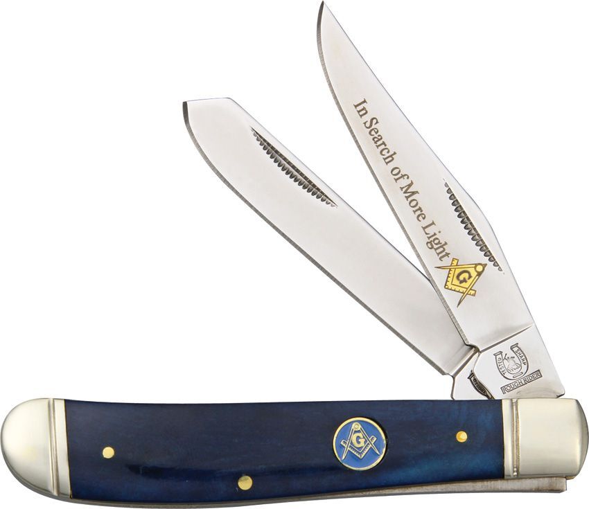 Rough Ryder Masonic Mini Trapper FoldingKnife 440 Steel Blade Blue KB205 MASONIC