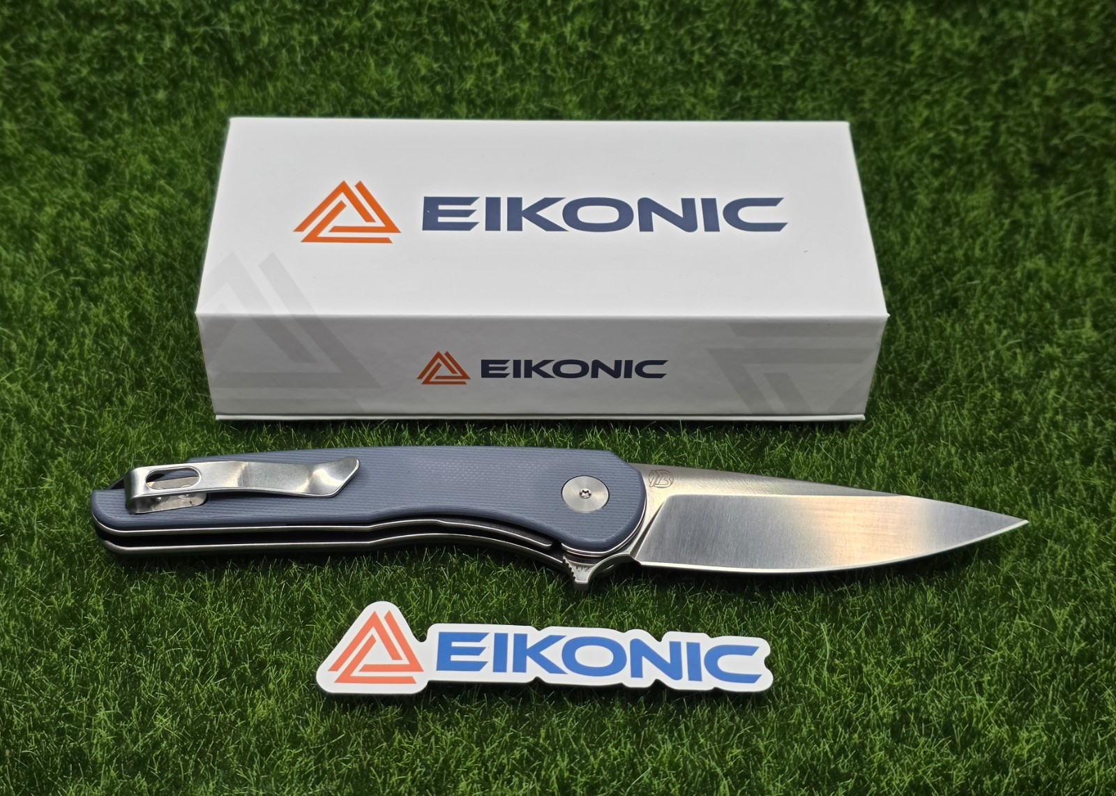 EIKONIC Dromas 3.25″ Flipper Knife, D2 Silver Blade, Steel Blue G10 – 440SSGY