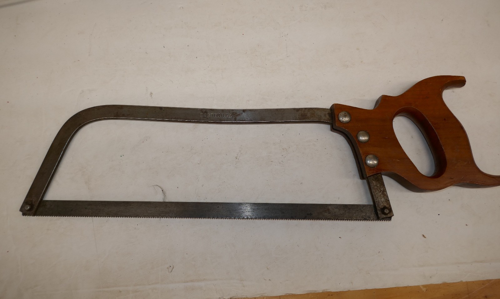 Vintage Disston 14 in Steel Bone Meat Butchers Saw Wood Handle Collectible USA