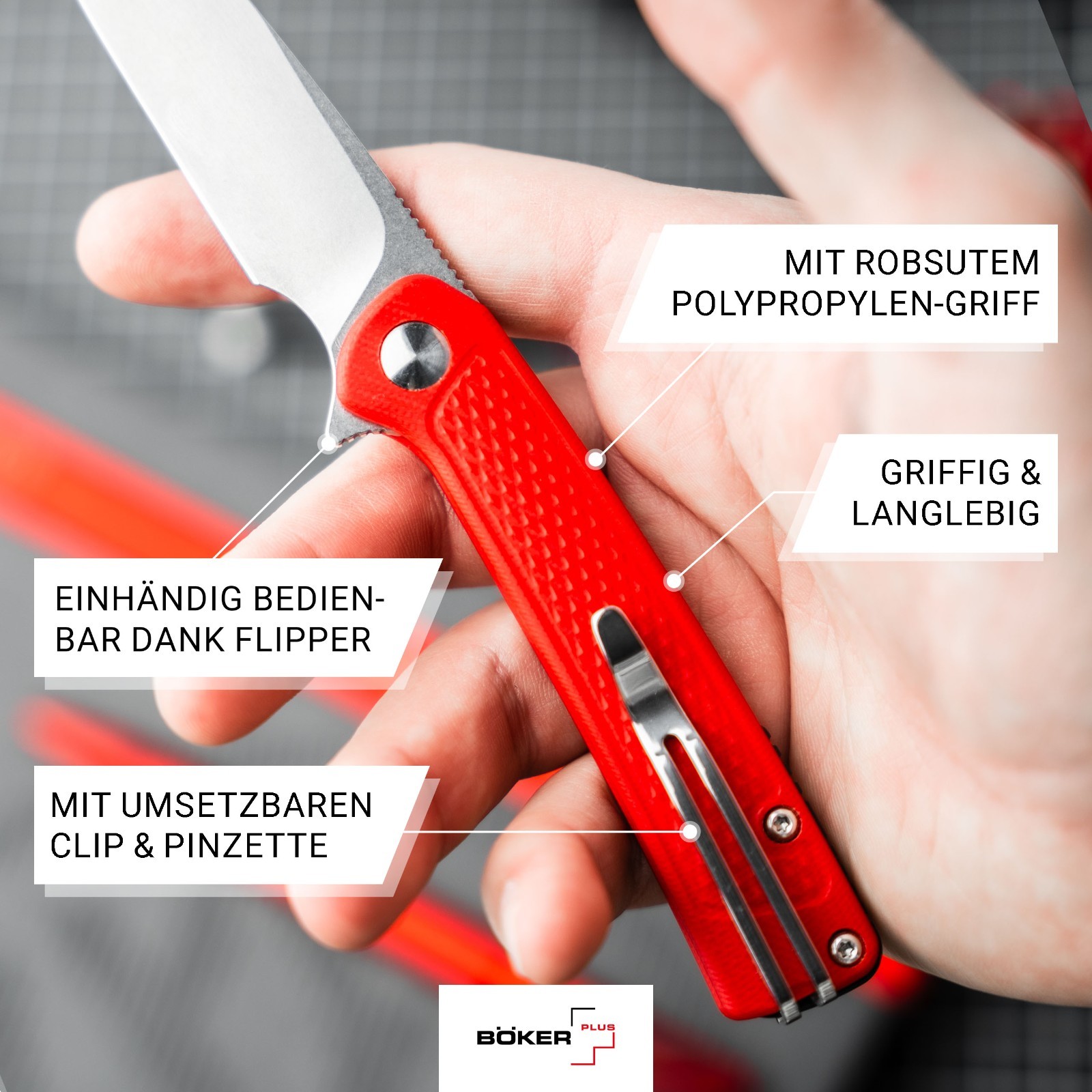 Boker Plus Fire Ant Red Pocket Knife 2.91″ Blade 4116 Tweezers EDC – 01BP0008