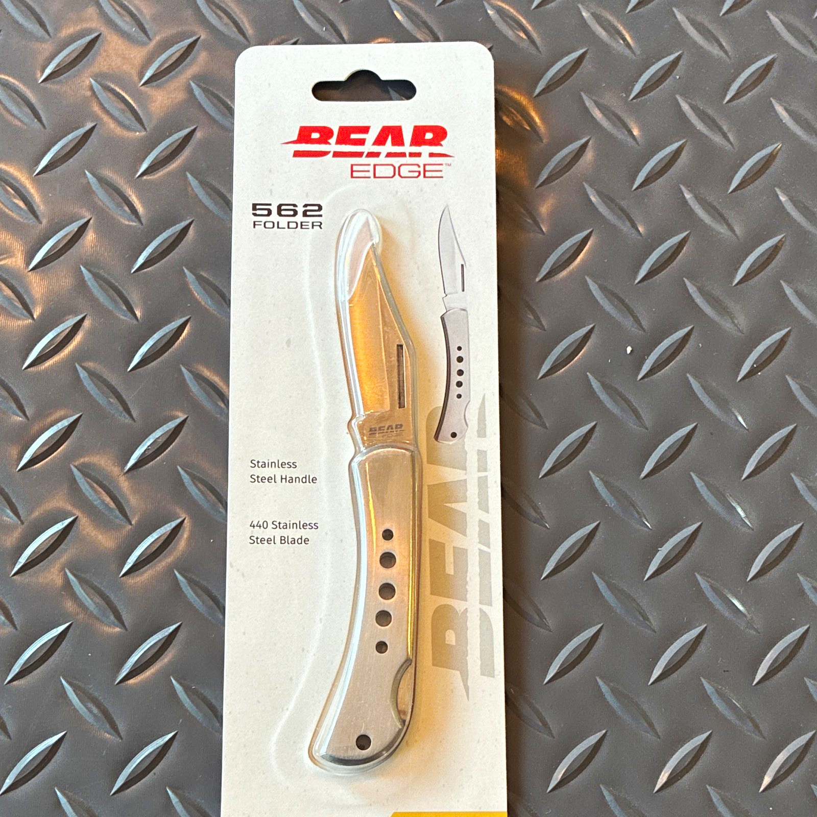 Bear Edge 562 Pocket Knife 2.5″ Plain SS Blade/Handle Silver w/ Pocket Clip
