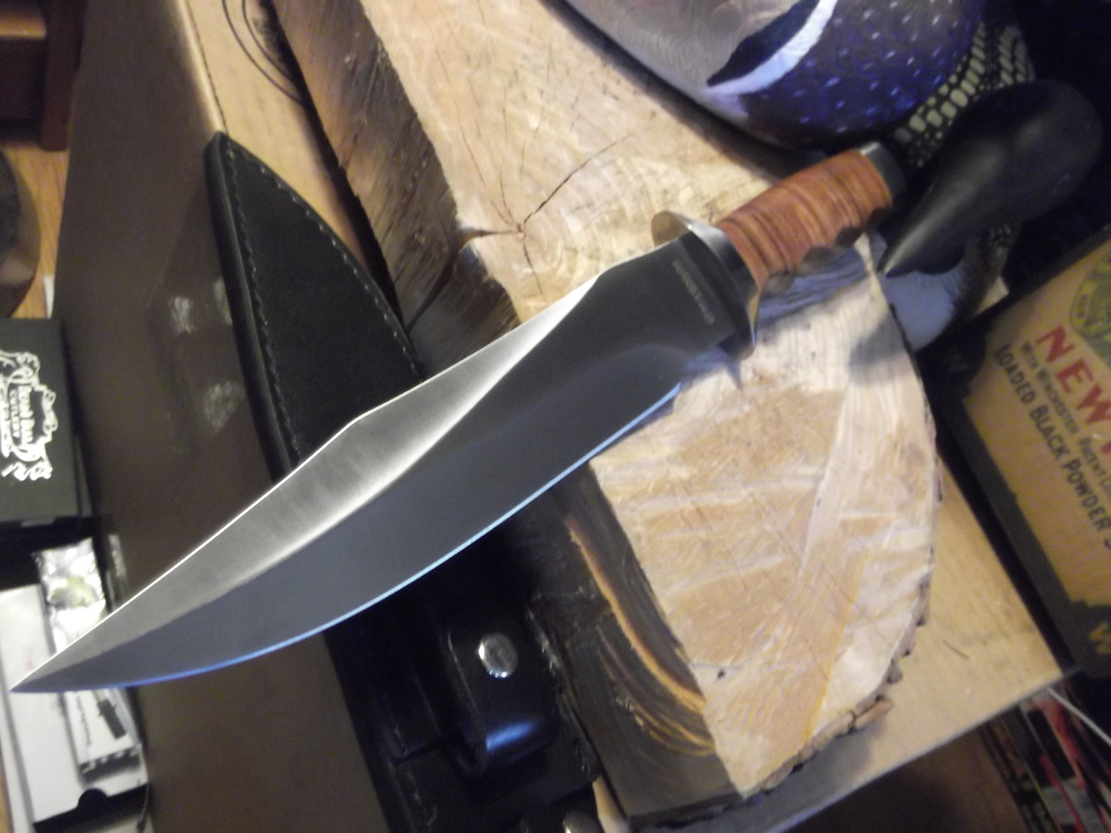 BOKER MAGNUM 12 3/4″ GIANT BOWIE KNIFE STACKED LEATHER HANDLE LEATHER SHEATH WOW