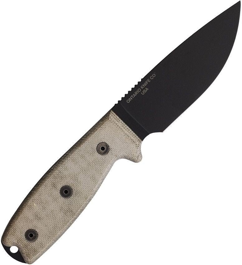 Ontario RAT 3 Fixed Knife Carbon Steel Blade Tan Canvas Micarta Handle – 8630