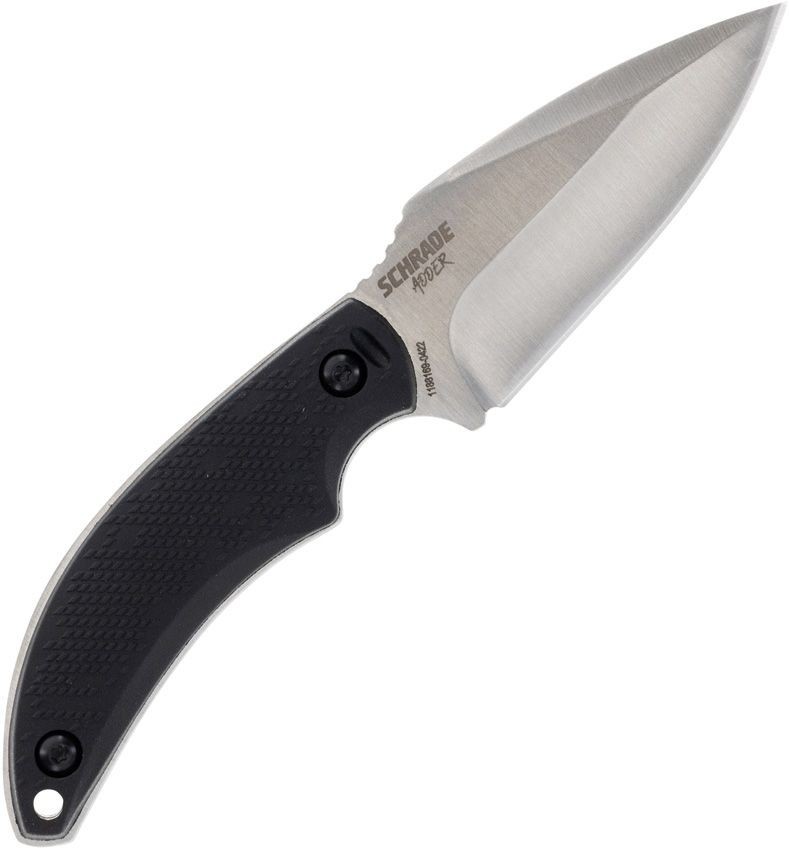 Schrade Adder Fixed Blade Knife Full Tang Belt Sheath Black Handle