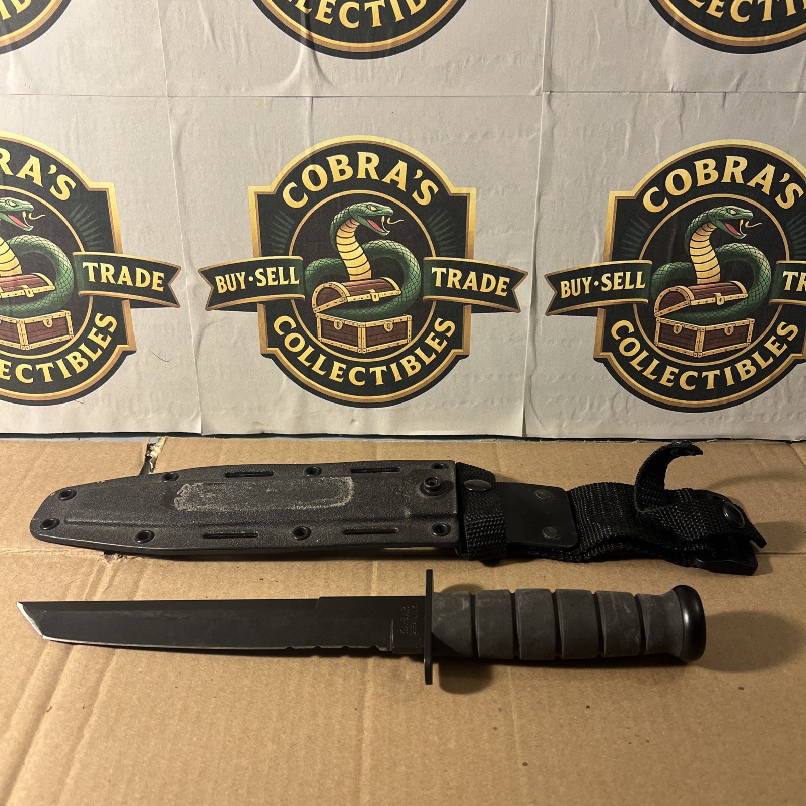 Ka-Bar 1245 Black Tanto Tactical Survival Combo Fixed Blade Knife Sheath Hunting