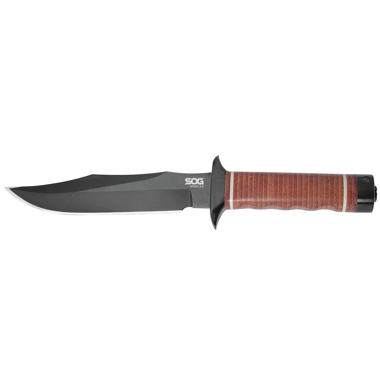 SOG Bowie 2.0 Knife 6.4″ Black TiNi Blade Leather Handles Leather Sheath